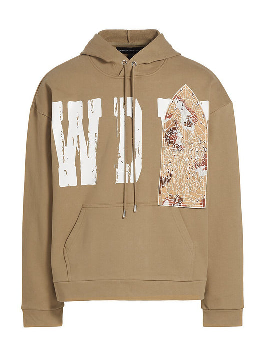 WHO DECIDES WAR Men's Patchwork Logo Hoodie In Beige Medium